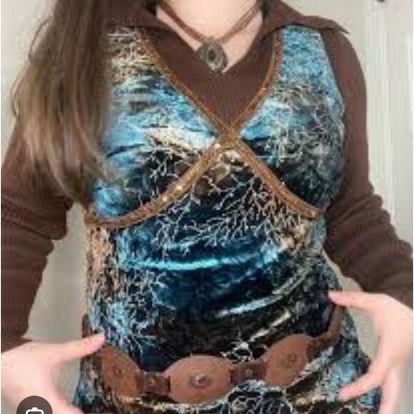 NEW vintage whimsigoth dressbarn y2k gothic grunge fairy  top vneck size L - Picture 4 of 6